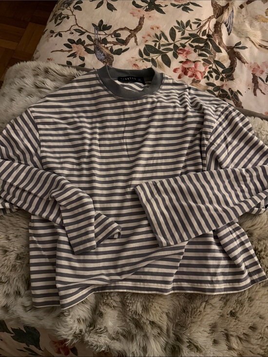 Lioness Tops - Lioness Striped Long Sleeve Tee - faded teal green & White